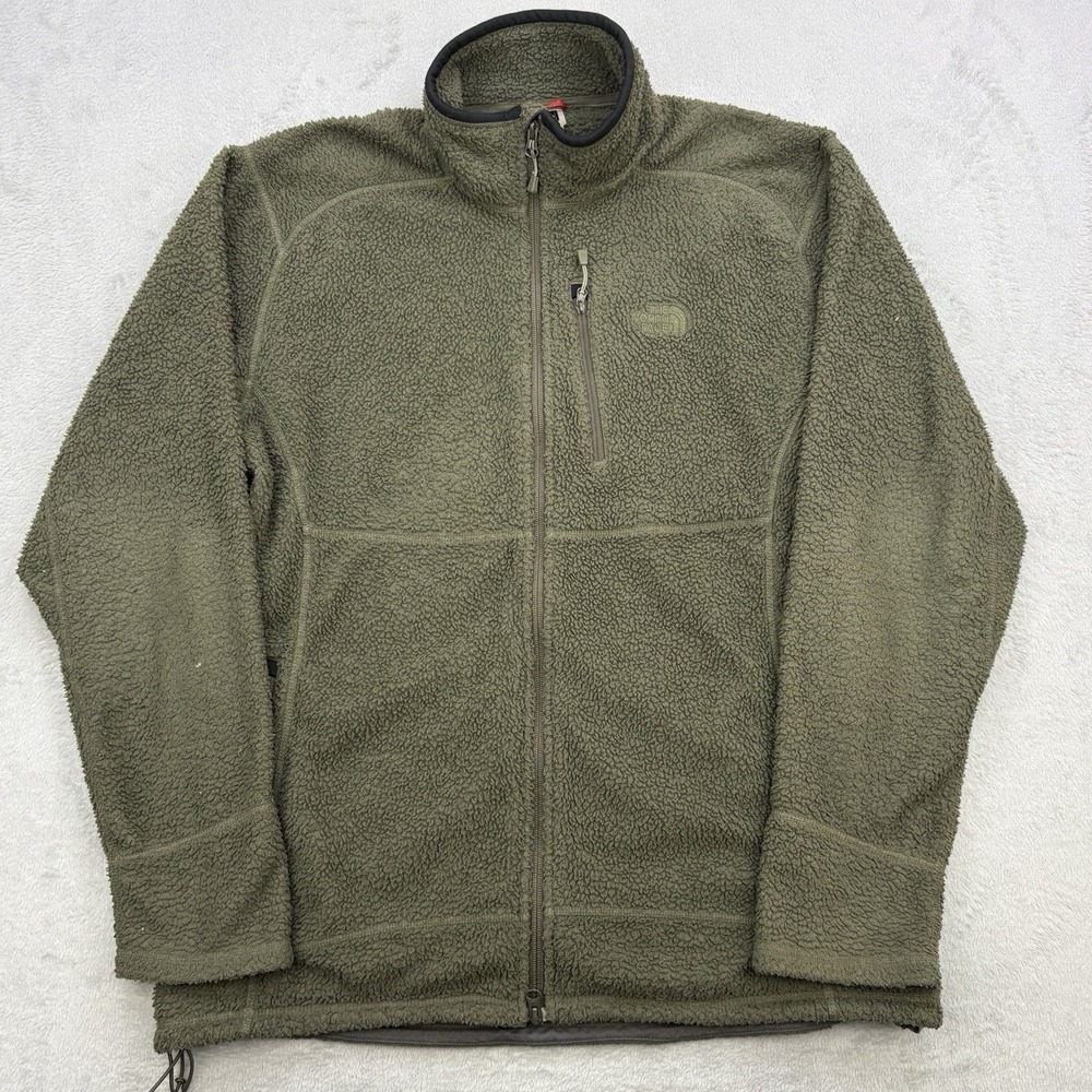 North Face Mens Jacket XL Green Sherpa Fleece Full Zip Sweater Outdoor Hiking